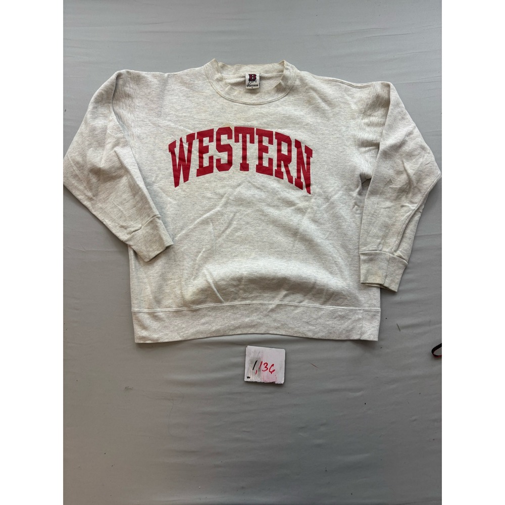 Vintage B Sportswear Western Sweatshirt Gray Red Arch Spellout Crewneck Large